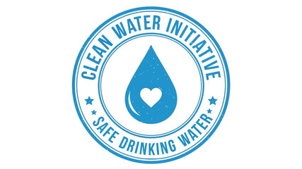 Blue circular logo representing a clean water initiative with a water drop and heart symbol, promoting safe drinking water and environmental awareness