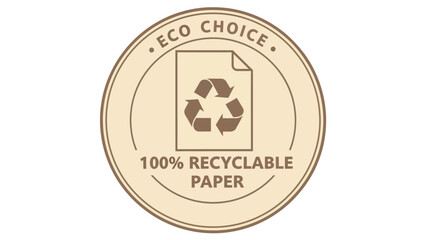 Eco-friendly choice emblem symbolizing 100% recyclable paper, a perfect graphic for sustainability initiatives and environmentally conscious product branding