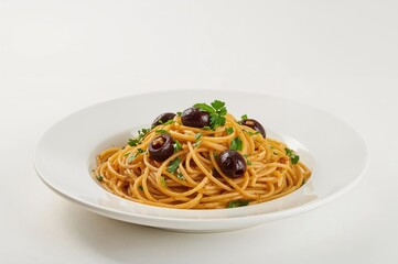 Tasty meat-free pasta featuring olives and fresh parsley