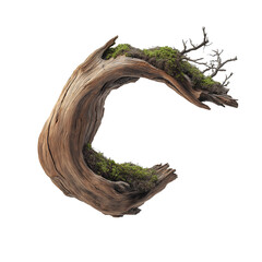 Fototapeta premium Detailed Curved Wooden Element with Moss Isolated