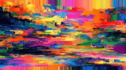 Abstract digital art with vibrant colors and pixelated texture