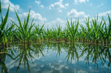 Fototapeta premium Reflection during daylight in a rice field