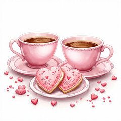 Fototapeta premium Coffee, chocolate, drinks, pink cups, pink coffee cups Generative AI1