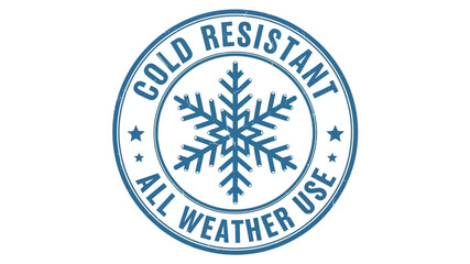 Vector emblem symbolizing exceptional cold resistance and all-weather suitability for durable products, perfect for modern graphic design and branding applications