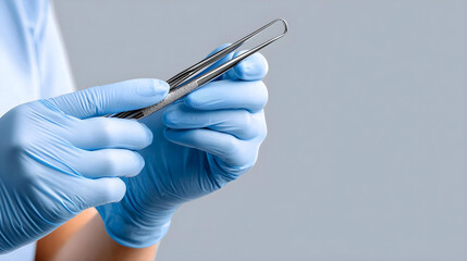  hands in surgical gloves holding an instrument,