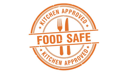 Food safety and kitchen approval vector graphic, featuring 'FOOD SAFE' text with cutlery icon, symbolizing culinary quality and hygiene for food preparation