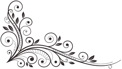 Ornate black floral swirl border element decorative