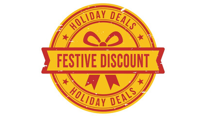 Vibrant distressed round badge design featuring bold 'Festive Discount' and 'Holiday Deals' text, ideal for seasonal sales and promotional campaigns
