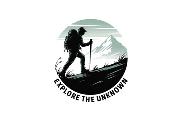 Hiker silhouette exploring the unknown on a mountain adventure, representing travel, nature, and the spirit of exploration