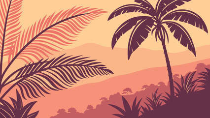 Palm Tree Silhouette in Tropical Sunset Scene landscape