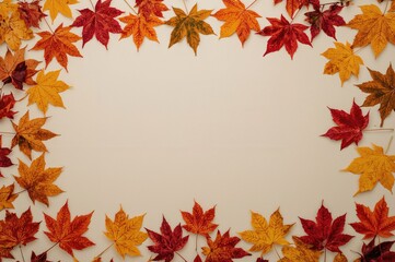 Multicolored autumn maple foliage scattered on the ground