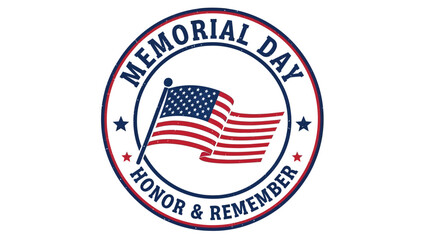 Patriotic circular emblem featuring the American flag and text 'Memorial Day Honor & Remember' on a clean white background, symbolizing national remembrance and tribute
