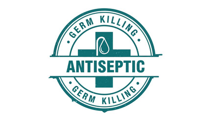 Circular medical health care design graphic featuring antiseptic and germ killing properties, symbolizing hygiene and disinfection for branding and product labels, isolated on white