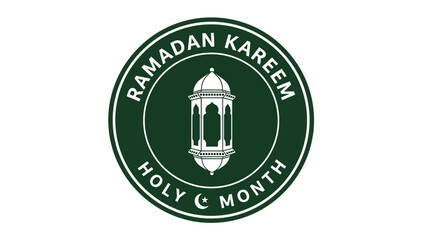 A beautiful circular emblem celebrating the sacred Islamic month of Ramadan, featuring a classic ornate lantern design and elegant typography, ideal for festive greetings and cultural designs