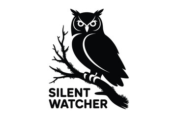 Silent watcher a watchful owl perched on a branch, a nocturnal silhouette, embodying wisdom and mystery