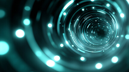 Obraz premium Futuristic digital wallpaper in teal tones, glowing sci-fi tunnel circles, abstract light effects, no logo, no text