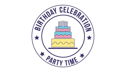 Festive graphic illustration of a multi-tiered birthday cake adorned with candles, symbolizing joyful celebrations and memorable party time moments