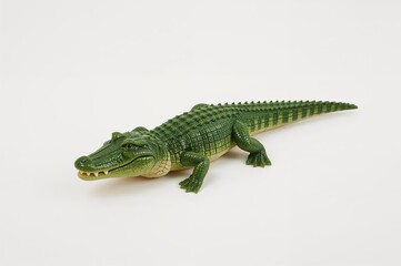 Obraz premium Plastic Crocodile Figurine Against a White Backdrop
