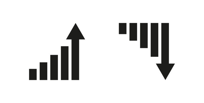 Increase decrease black icons. Vector illustration