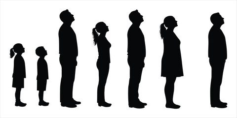 Diverse group of people silhouettes standing and looking up on white background vector illustration