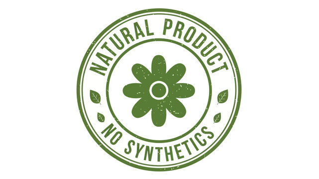 Green circular badge highlighting pure, natural product ingredients, featuring a stylized flower icon, perfect for packaging, labels, and eco-friendly branding initiatives