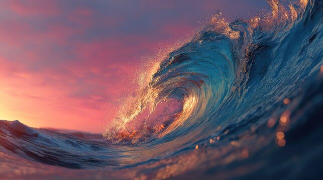Dramatic ocean wave at sunset (2)