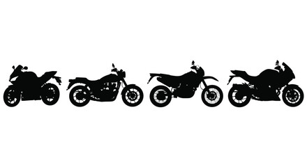 Obraz premium Diverse motorcycle silhouettes lined up showcasing different styles and designs on white vector