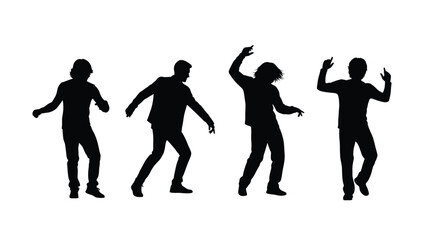 Dynamic silhouette dance figures celebrating joyful movement and celebration against a clean white backdrop vector