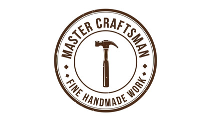 Distressed circular emblem logo design featuring a vintage hammer, symbolizing expert craftsmanship and dedication to fine handmade work, ideal for artisanal branding projects