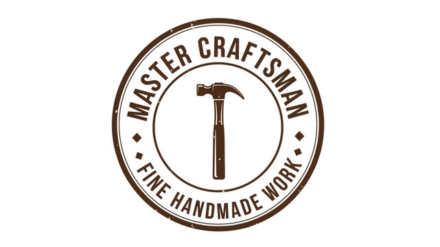 Distressed circular emblem logo design featuring a vintage hammer, symbolizing expert craftsmanship and dedication to fine handmade work, ideal for artisanal branding projects