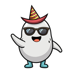 Friendly Ghost Vector Illustration Wearing Sunglasses and Party Hat, Cute Halloween Character for Kids, Fun Spooky Celebration Design