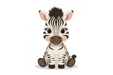 Adorable cartoon zebra illustration in a flat design, perfect for posters, greeting cards, and baby products.