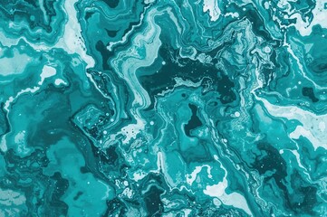Obraz premium Detailed view of a turquoise and white abstract marble pattern. Stunning hand-painted backdrop suitable for banners or prints. Ocean-inspired artwork