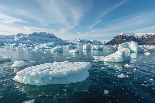 Navigating through icebergs in a narrow polar passage near the southern continent