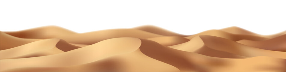 Desert landscape, sand dunes scene. Vector realistic scenery of hot weather and heat climate in Africa or African country. Sahara or Arabian with arid soil, peaking temperatures and winds © Sensvector