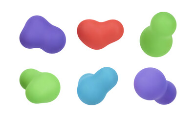 Colorful 3D morphing balls. Vector isolated liquid blobs, lava lamp elements art design. Abstract fluid metaballs. Spherical shapes and forms, floating paint drops. Bubbles in flight
