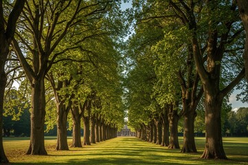 Obraz premium Scenic boulevard adorned with lush trees in a picturesque park
