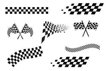 Set of Race flags icons, checkered pattern lines