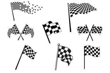 Set of Race flags icons, checkered pattern linrs