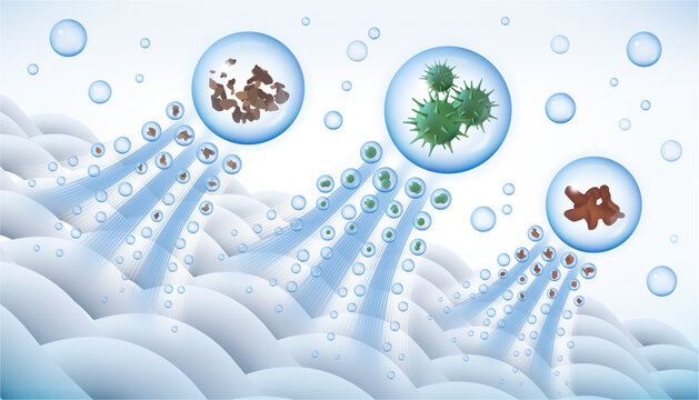 Removing dirt and bacteria from clothes, textile or materials. Vector realistic, cleaning home from fungus and germs. Professional cleaners and detergents, washing solutions and cleanliness