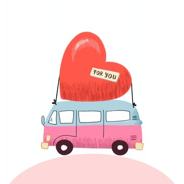 cartoon van romantic travel perfect for National Crush Day themes