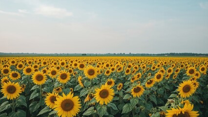 Stunning sunflower meadow under an overcast sky during the winter months