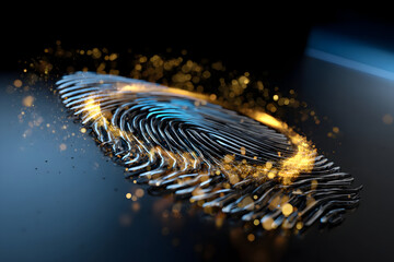 A Creative Representation of Digital Security Concepts Showcasing a Fingerprint Design Surrounded by Glowing Particles