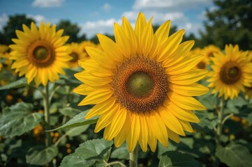 Obraz premium Gorgeous sunflowers flourishing in the backyard