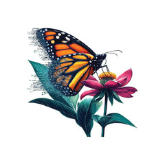 Botanical vector art illustration depicting a Monarch butterfly 