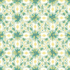 Background, fabric pattern, vector, flowers, green flowers, yellow flowers, blue flowers, cosmos, blooming flowers, nature Generative AI 