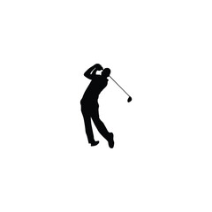 Golfer silhouette. This image shows a black silhouette of a golfer in mid-swing, capturing the dynamic motion and elegance of the sport. Vector clipart illustration design
