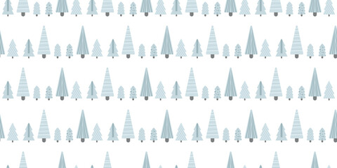 Seamless holiday pattern, Christmas trees. Minimal art banner, poster. Holiday background for wrapping paper, wallpaper