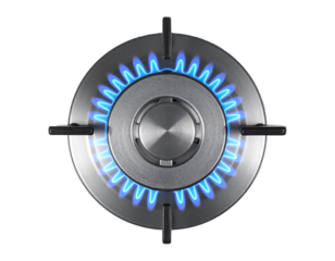 Burning gas stove isolated a transparent background