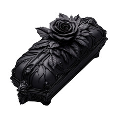 Elegant black casket adorned with a rose design